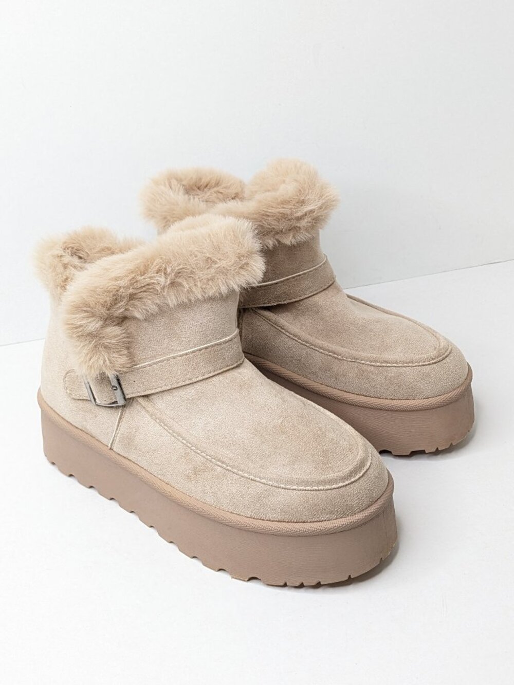 London Rag Linka Faux Fur Booties Tan Womens 9